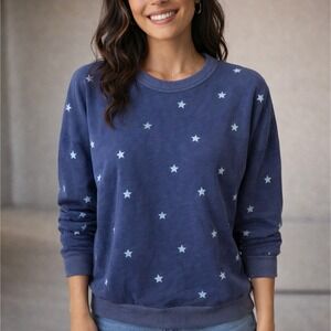 Wildfox Blue Star Print Oversized Sweatshirt Pullover SMALL